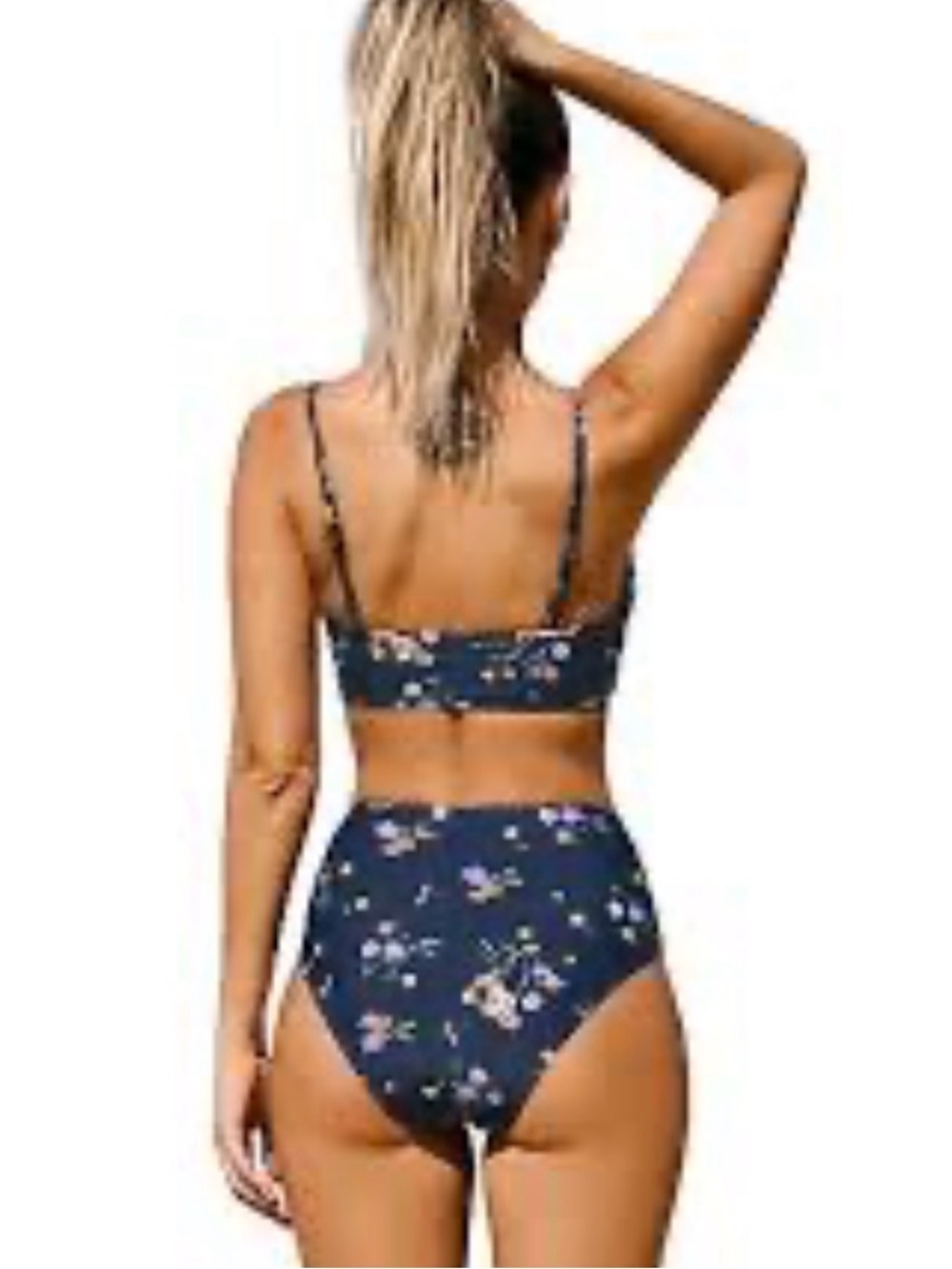 Cupshe Navy Floral High-Waist Bikini Set - Picture 3 of 7